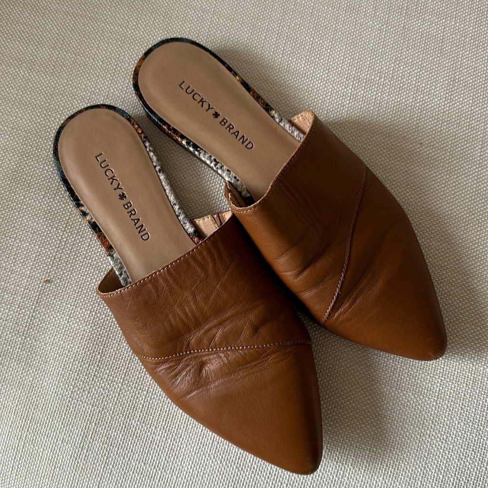 LUCKY BRAND | BROWN LEATHER MULES